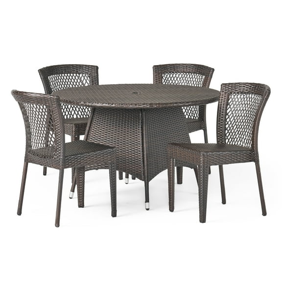 GDF Studio Holmes Outdoor Wicker 5 Piece Dining Set, Multibrown