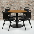 thumbnail image 2 of Flash Furniture 36'' Round Natural Laminate Table Set with Round Base and 4 Black Trapezoidal Back Banquet Chairs, 2 of 3
