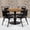 Natural Top/Black Vinyl Seat, variant on BizChair 36'' Round Walnut Laminate Table Set with Round Base and 4 Black Trapezoidal Back Banquet Chairs