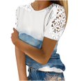 thumbnail image 2 of CaiJunJia Womens Lace Short Sleeve Round Neck T Shirts Summer Casual Tops Loose Fit Tees Blouses, 2 of 6