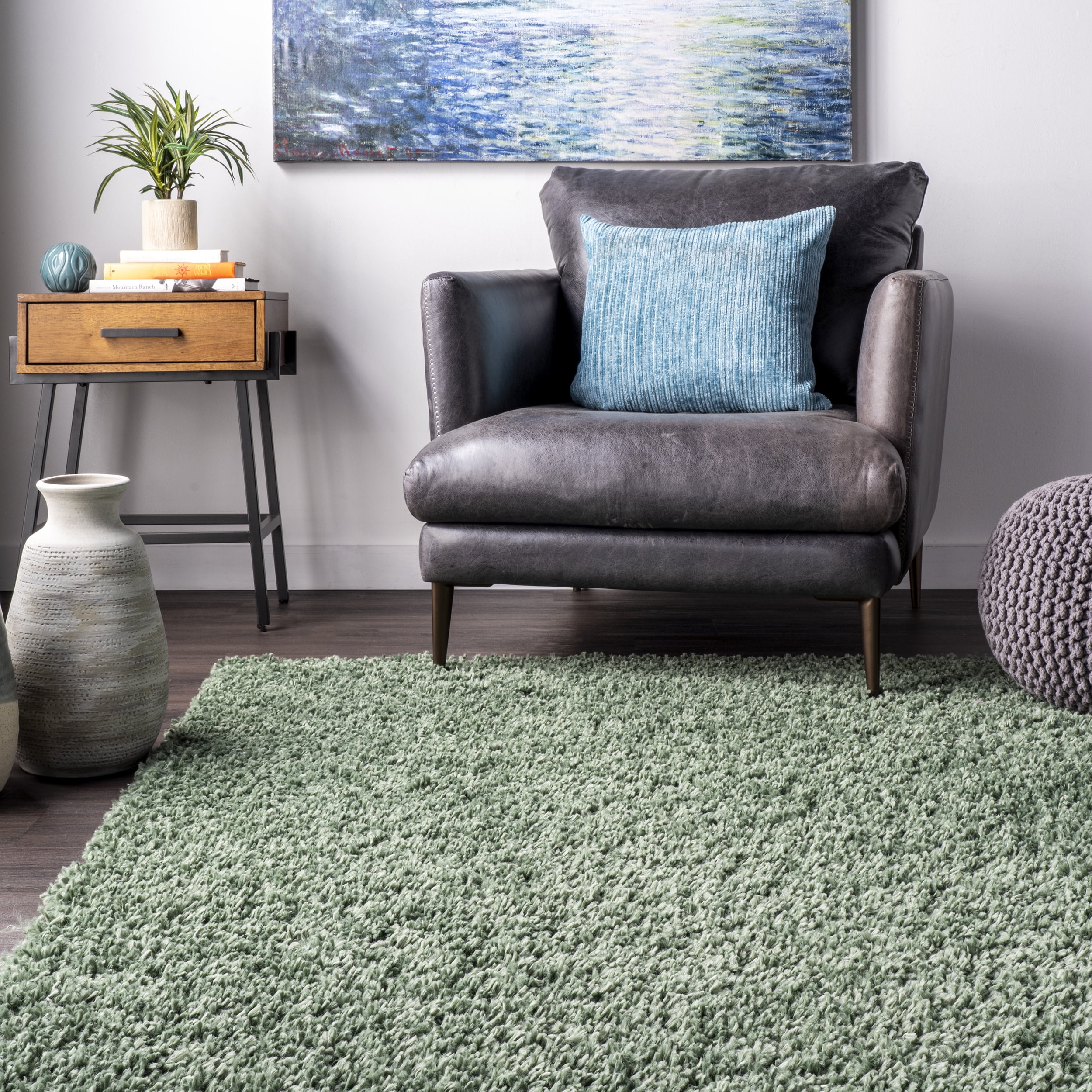nuLOOM Kara Solid Shag Green 7' 10" x 10' 10" Casual Area Rug