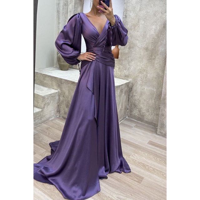 Vestido de noche para mujer, elegante vestido de novia plisado de satén de seda para otoño e invierno, vestido largo