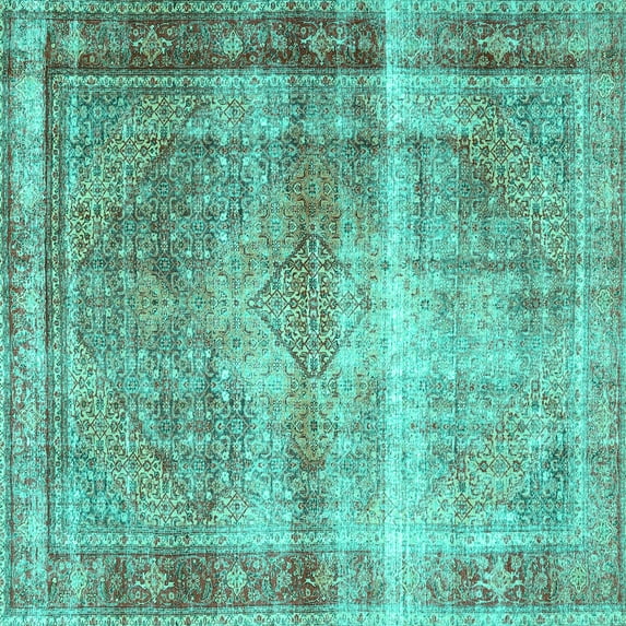 Ahgly Company Indoor Square Persian Turquoise Blue Traditional Area Rugs, 8' Square