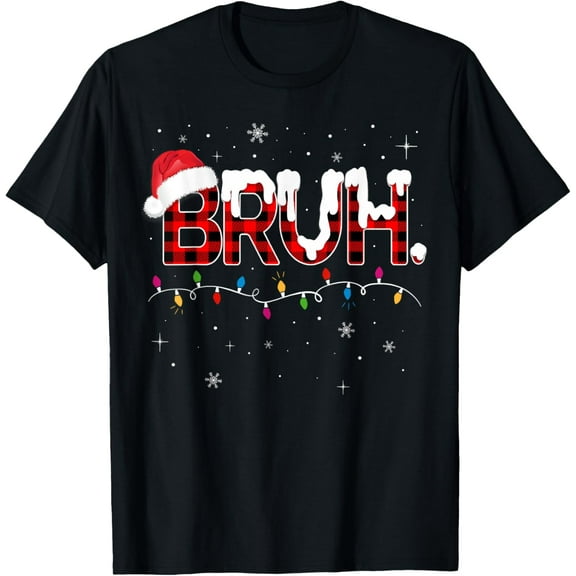 Bruh Funny Christmas Plaid Teens Boys Kids Xmas Pajamas T-Shirt