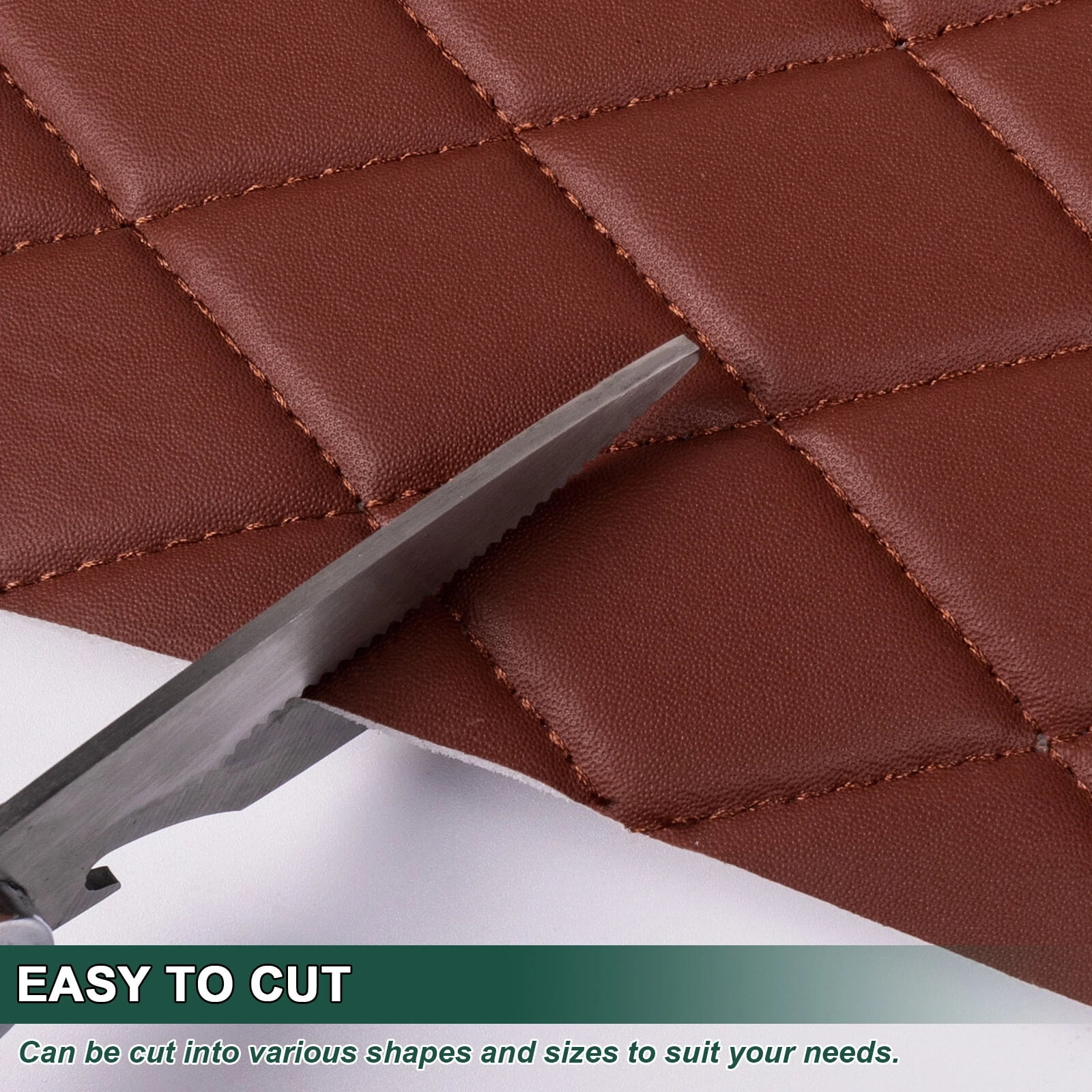 63" W Faux Leather Vinyl Fabric Waterproof Diamond Stitched Upholstery Material for Automotive Headliners, DIY Furniture, Car Seats, Foam Backed, Brown, 2 Yards