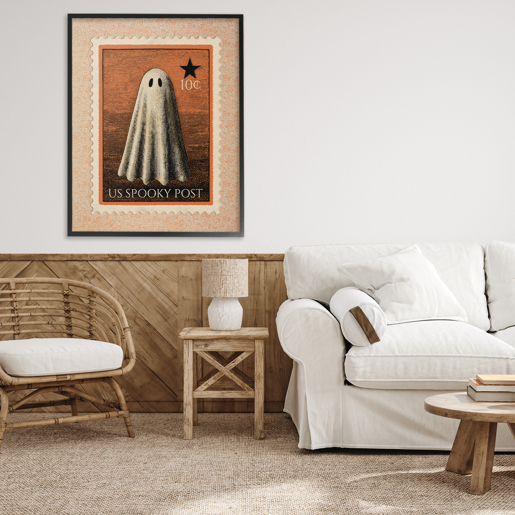 Vintage Ghost Stamp Black Framed Giclee Art, design by Arlington Prints
