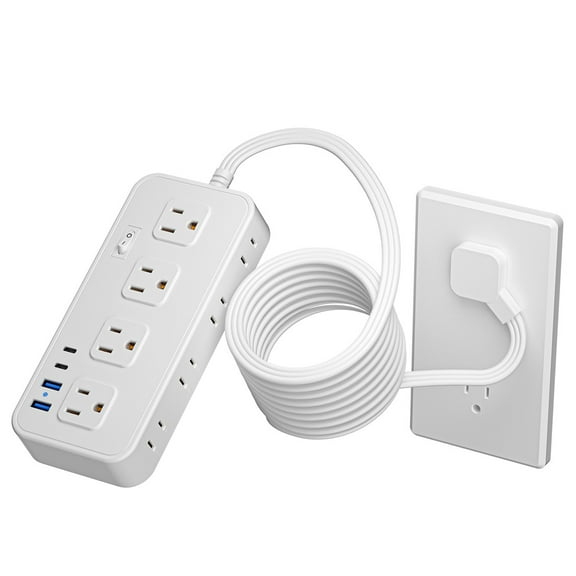 US Power Strip 8 Outlets Surge Protector 12 in 1 Charging Station2 USB C 2 USB Ports,5FT Flat Plug Extension Cord for Home