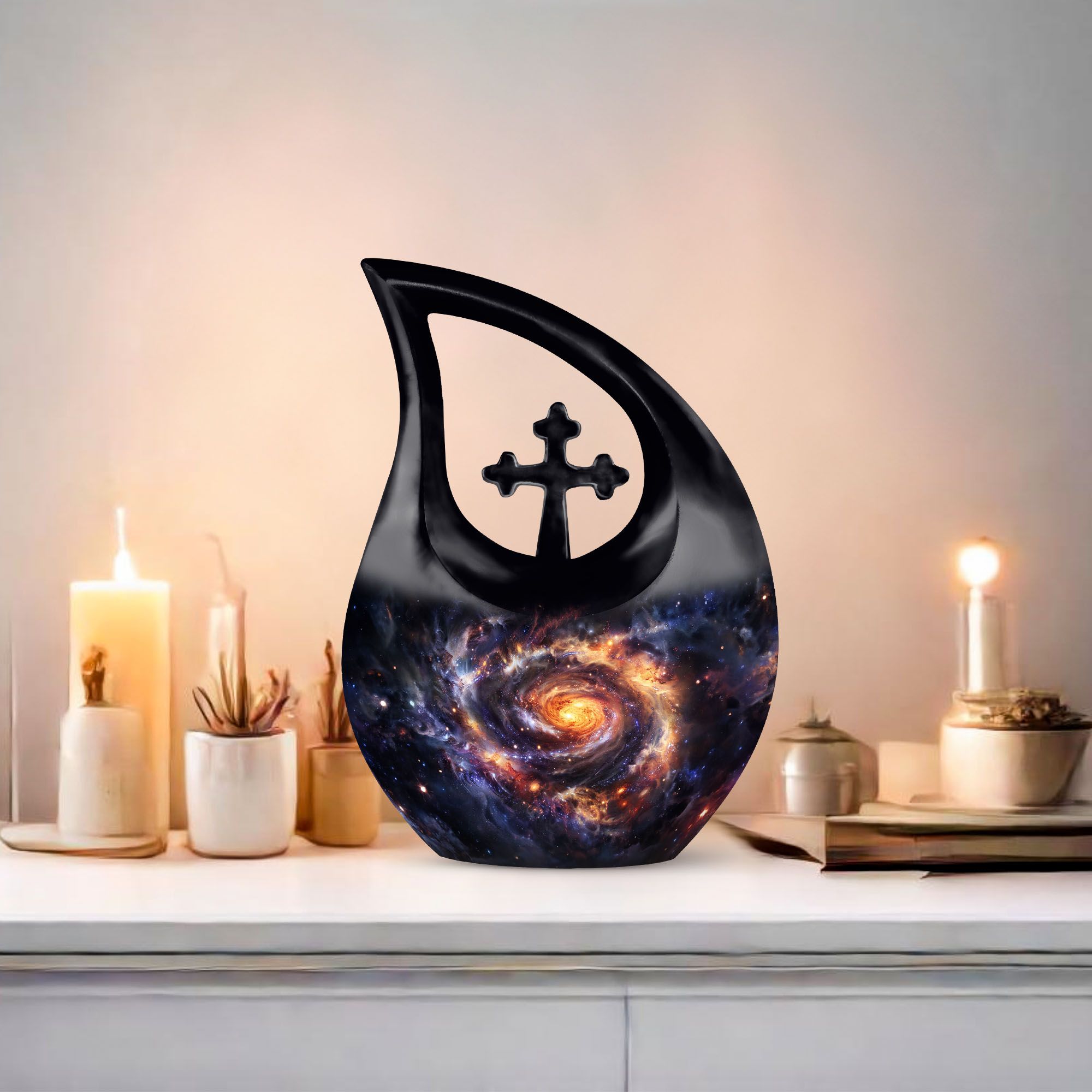 MUKTIVE Galaxy Memorial urns for Human Ashes Adult Female - Large Burial Decorative urn for Human Ashes Adult Man - Funeral Ashes 10 inch