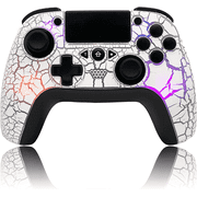 UHM Wireless Controller for P4, Wireless Remote Gamepad with Unique Cracked Design/8 Adjustable LED Colors/Programmable Back Buttons/Super Turbo/Gyro/Dual Vibration for P4/P3/PC,White