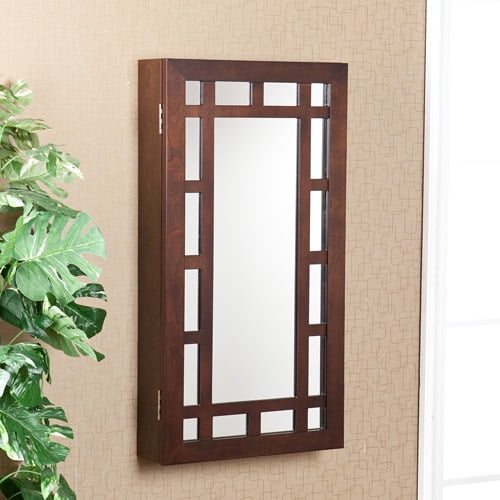 Southern Enterprises Chaneault Wall Mount Jewelry Armoire with Mirror, Espresso