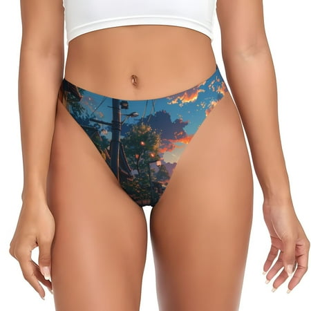 Adobk Twilight Canal Reflection Print Seamless Women Underwear Thongs No Show Ladies Thong No Line Breathable Comfortable Panties Undies for Women-Small