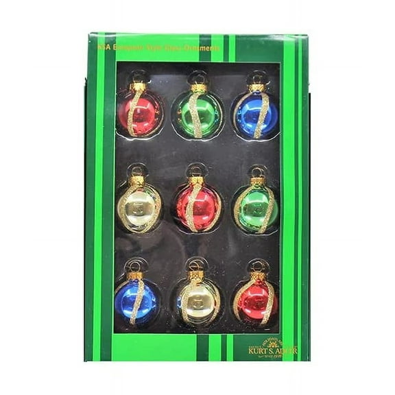Kurt S. Adler Set of 9 Miniature Glass Ball Multi-color Ornaments, 35mm