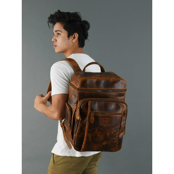 MaheTri 16 Inches Genuine Buffalo Leather Backpack for Men, Vintage Bag For Office, College, Travel Bag