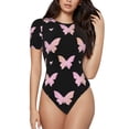 thumbnail image 1 of Balery Gradient Butterfly Body de cuello redondo de manga corta para mujer Tops de manga corta Tops básicos-X-Large, 1 of 7