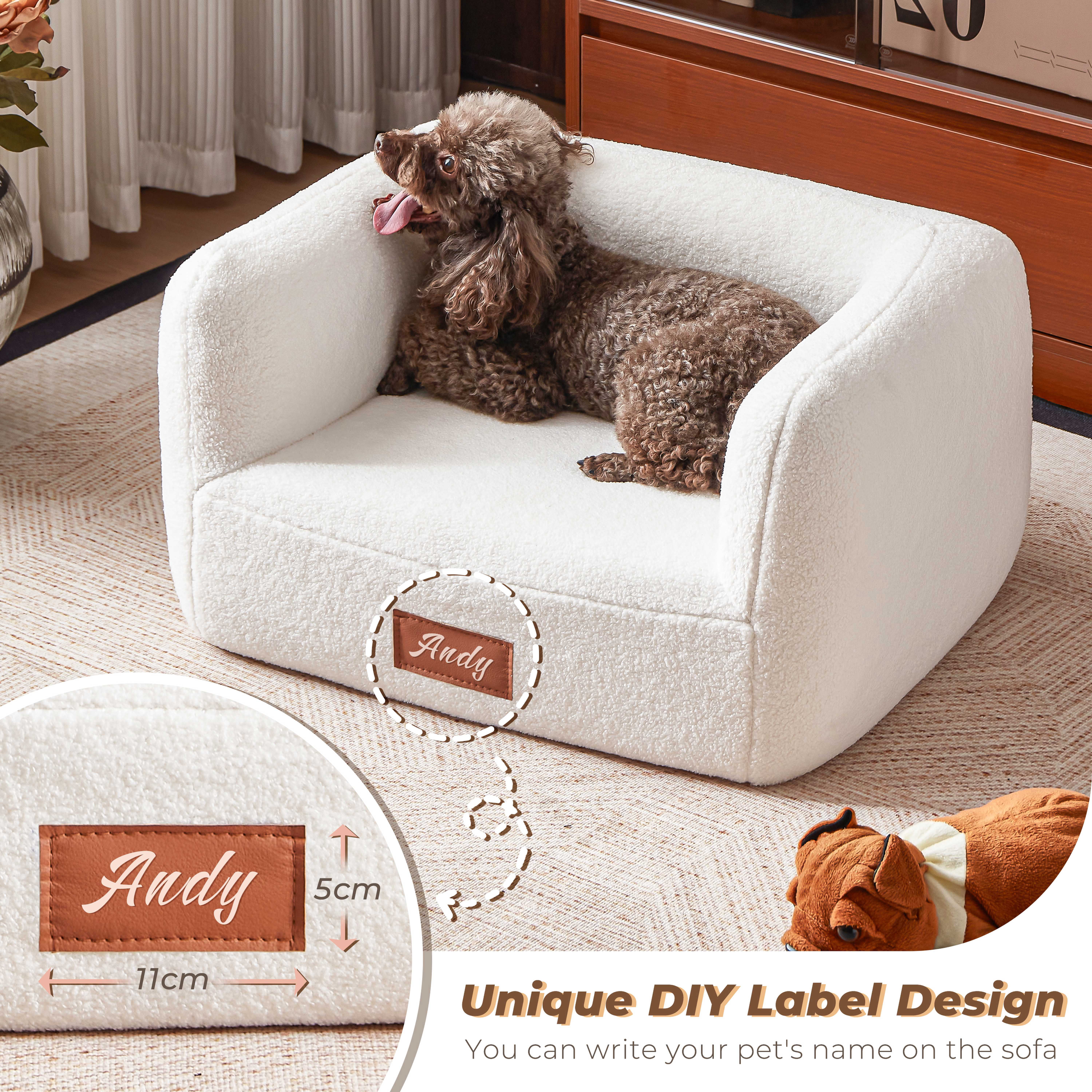 Faux Shearling Dog Bed Couch for Small Medium Dogs up to 35lbs, No Assembly Orthopedic Elevated Pet Sofa Bed, Furniture Style Comfy Dog Couch Bed, White