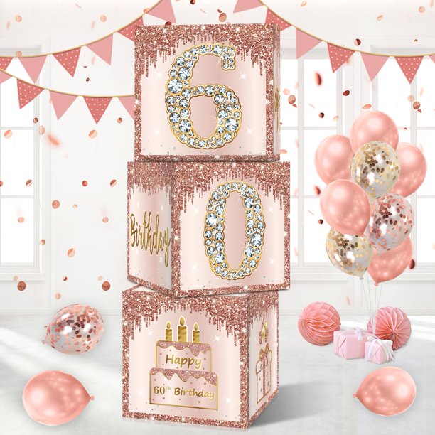 Cajas decorativas Guiruiy para mujer, 60 cumpleaños, oro rosa