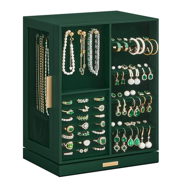 Joyero SONGMICS que gira 360° con 5 cajones, color verde bosque