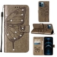 thumbnail image 1 of SaniMore Case for iPhone 14 Pro (6.1" 2022), PU Leather Luxury Embossed Butterfly Glitter Diamond [Wrist Strap & Card Slots & Flip Kickstand] Full-body Shockproof Wallet Cover, Gray, 1 of 8