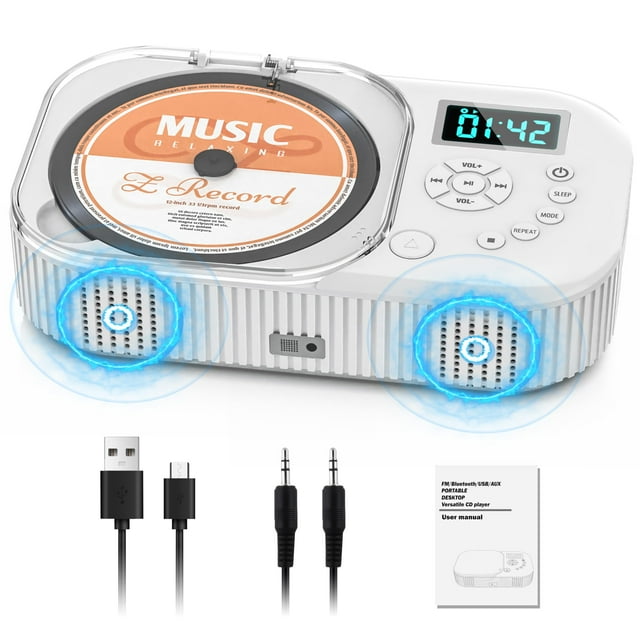 Reproductor de CD AFU 2000mAh portátil con Bluetooth, radio FM, mando a distancia