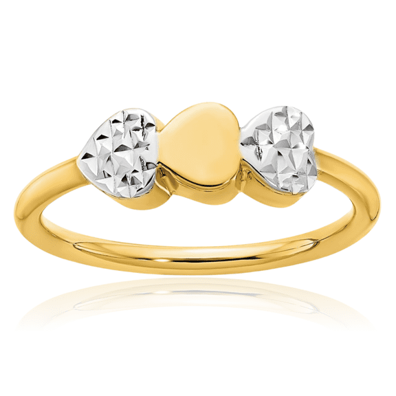 14K Solid Two Tone Yellow White Gold Heart Ring Love Band