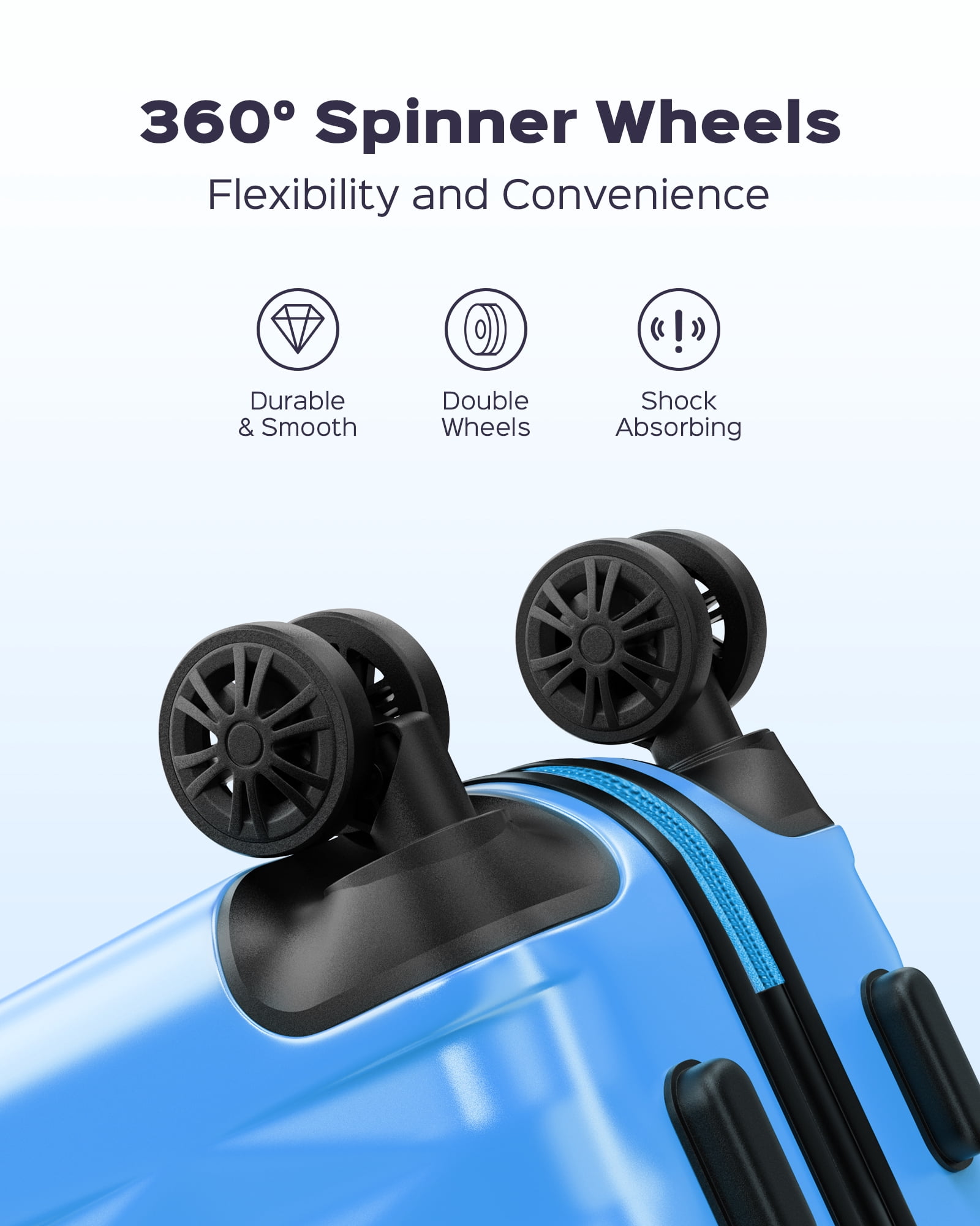 3 Piece Luggage Sets 20"/24"/28" ABS+PC Lightweight Hardshell Suitcase with Spinner Wheels and TSA Lock,Blue