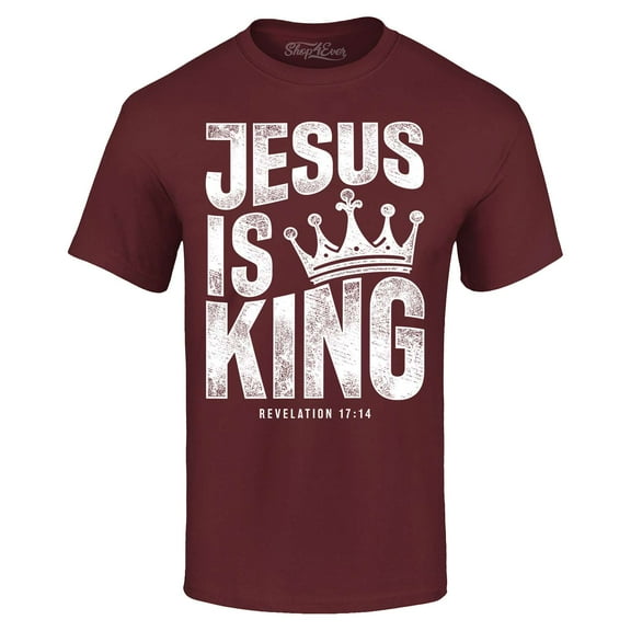 Shop4Ever Men's Jesus is King Revelation 17:14 Graphic T-shirt X-Large Maroon