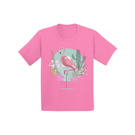 Awkward Styles Pink Floral Flamingo Youth Shirt Cute Summer Shirt for Kids Pink Flamingo T Shirt for Boys Pink Flamingo Shirts for Girls Flamingo T-Shirt for Children Summer Gifts for Little One