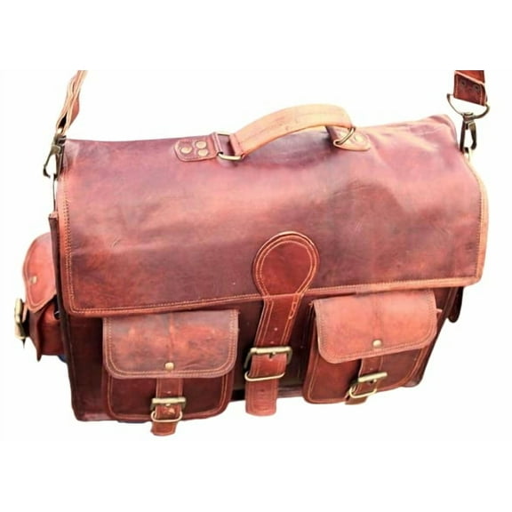 SHAKUN LEATHER JOURNAL Brown 100% Leather Messenger Bag for Laptop Handmade Briefcase Satchel Mens Crossbody Laptop Bag (11x15x5 Inches)