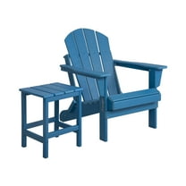 Adirondack Chair with Square Side Table Included for Outdoor Patio Garden Porch Seating, Pacific Blue