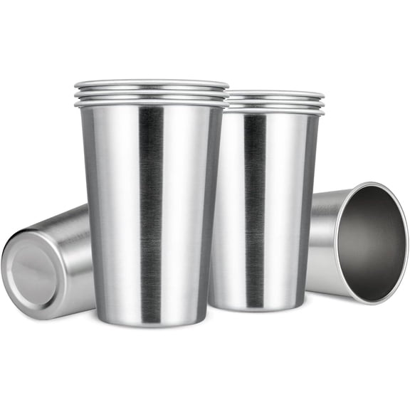Stainless Steel Pint Cup Set of 8, 16 oz Tumbler for Drinks & Snacks, Glass Alternative, Unbreakable
