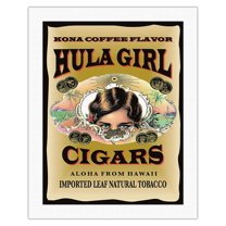 Hula Girl Brand Cigars - Kona Coffee Flavor - Aloha from Hawaii - Vintage Cigar Label by Hula Girl Store - Fine Art Rolled Canvas Print 20in x 26in
