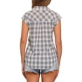 thumbnail image 3 of CAMISA DE BOTONES DE CUADROS CON CUELLO PUNTO Y MANGAS CORTAS PARA MUJERES INSPIRAR CHIC S GRIS AZUL, 3 of 6