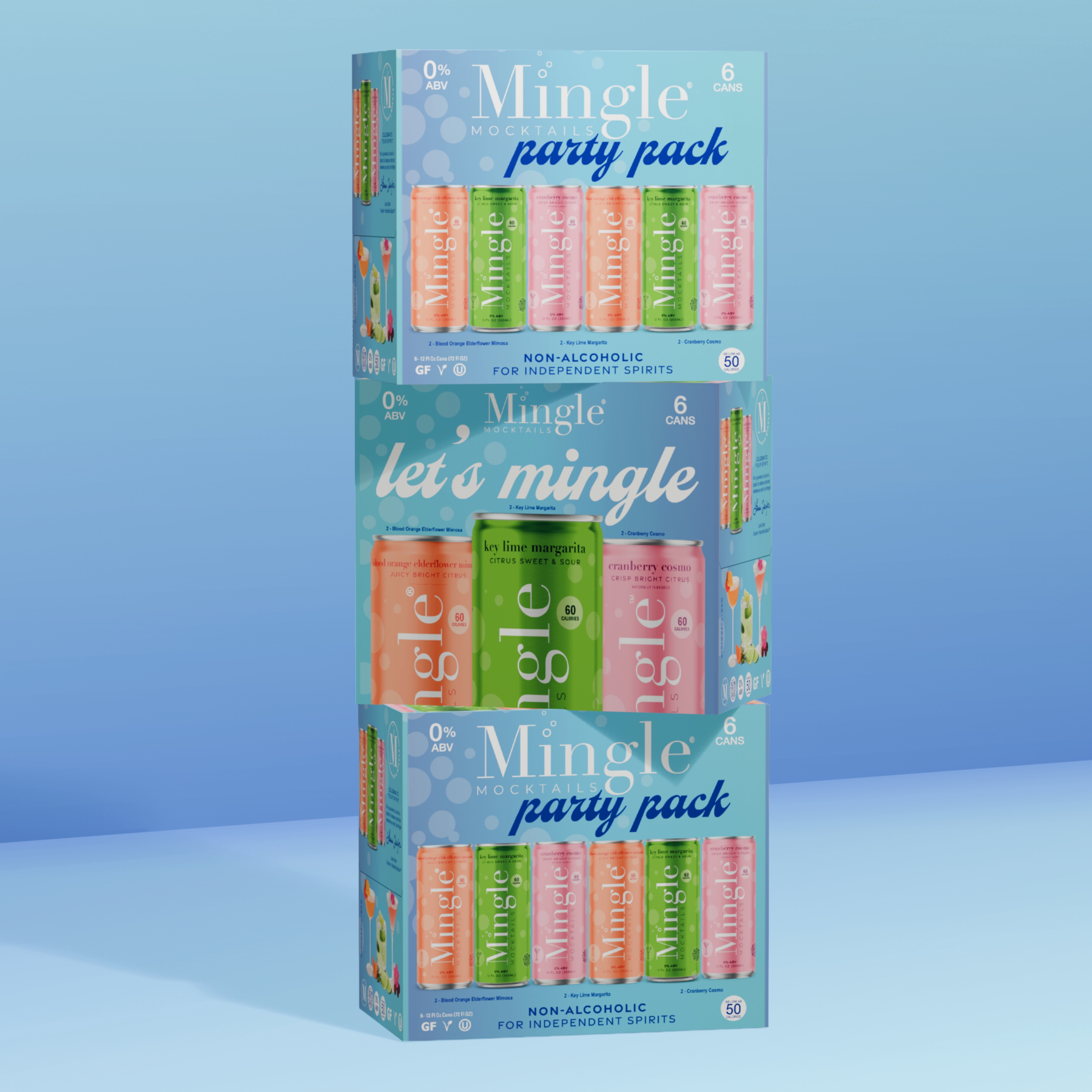 Mingle Mocktails Non-Alcoholic Party Variety Pack, 6 Pack, 12 fl oz Sleek Aluminum Cans, 0.00% ABV