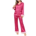 thumbnail image 2 of Purcolt Women 2 Piece Pajama Sets Cute Fur Trim Long Sleeve Button Down Shirt with Full Length Pants Lounge Set Casual Lightweight Sleepwear, 2 of 6