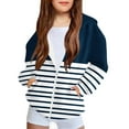 thumbnail image 3 of Jinhomg Girls Zip Up Hoodies Stylish Striped Jacket Kids Zipper Hooded Sweatshirt Preppy Top with Pockets Blue 120, 3 of 9