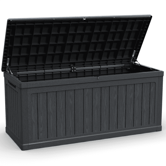 Gearwell Deck Storage Box, 260 Gallon Resin Patio Storage Bin and Outdoor Cushion Box, Lockable Waterproof Black Container for Furniture Tools Pool Equipment
