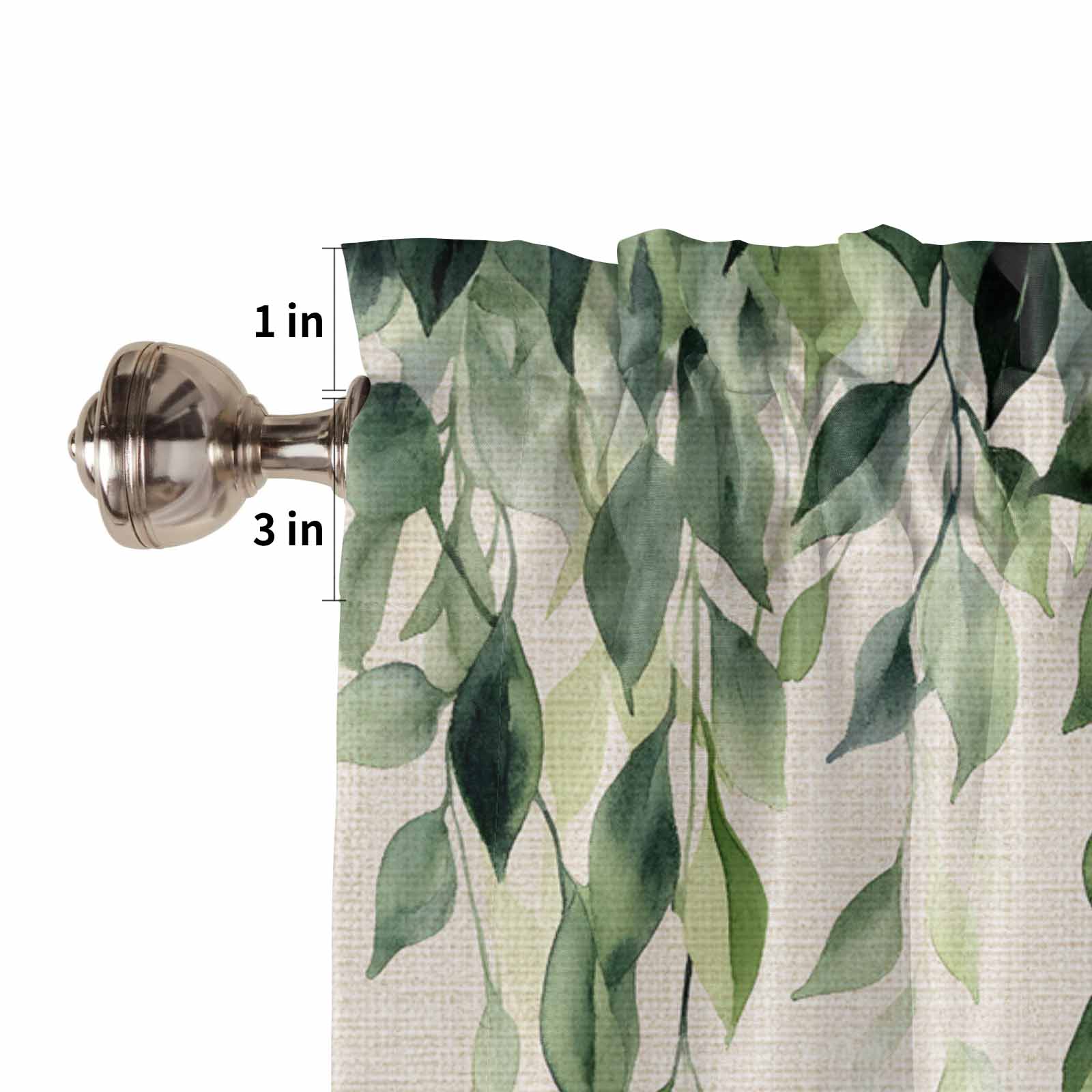 Rustic Leaf Kitchen Curtains Valances and Tiers Set of 3 Watercolor Sage Green Eucalyptus Leaves Linen Texture Tier Curtains and Valance for Kitchen Bathroom Small Windows 27.5"W x 36"L (Pack of 3)