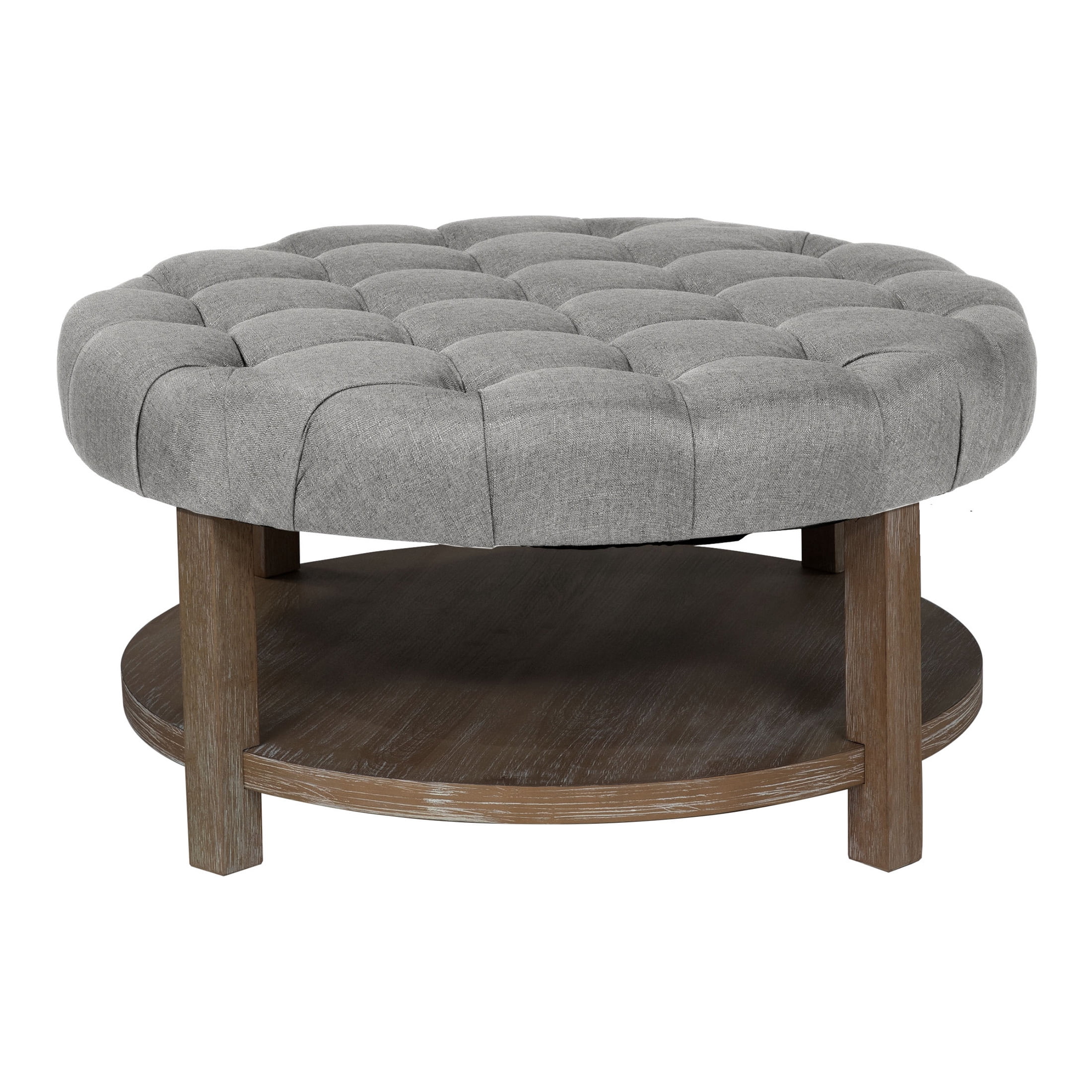 Furniture of America Button Round Coffee Ottoman, Light Gray
