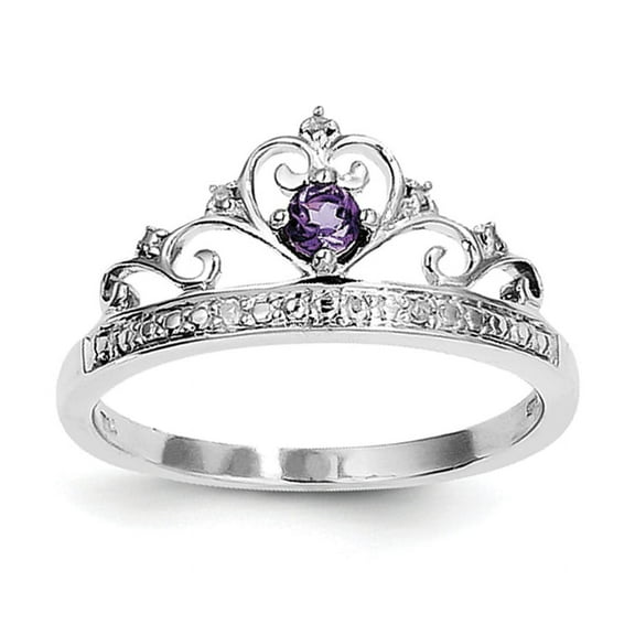 Sterling Silver Rhodium Plated Diamond and Amethyst Ring