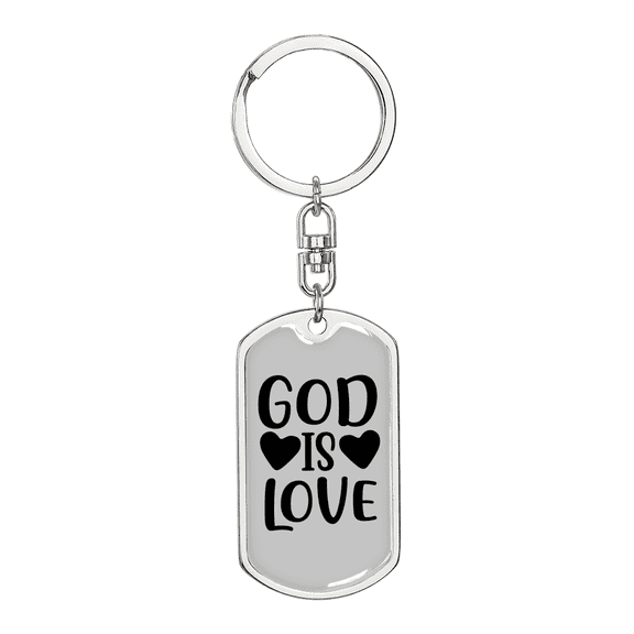 God Is Love Heart Stainless Steel or 18k Gold Premium Swivel Dog Tag Keychain
