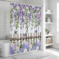 thumbnail image 5 of Polyester Fabric Spring Purple Flowers Shower Curtain, Farmhouse Leaves Fences Watercolor Waterproof Bathtub Curtain Bathroom Decor Set with Hooks 72 x 84 Inches, 5 of 6