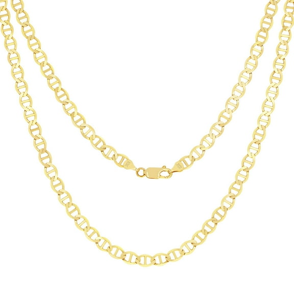 Nuragold 10k Real Yellow Gold Solid Mariner 4mm Chain Anchor Link Necklace (16"-30") Italian Jewelry for Men & Women