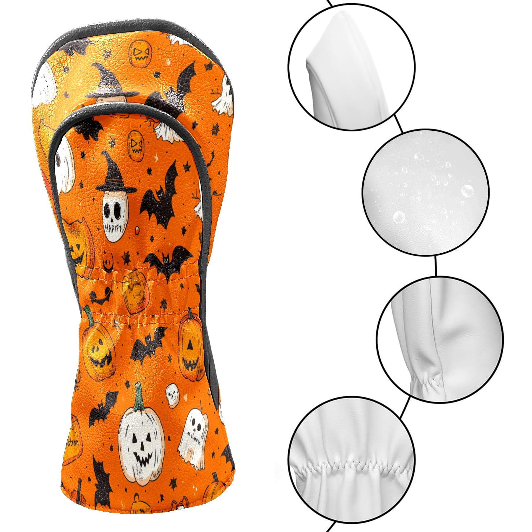 Golf Club Covers PU Leather Waterproof Head Covers for Fairway Woods Hybrids Halloween Pumpkin Unisex Fits Most Brands