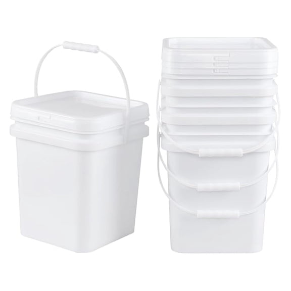 5 Gallon Square Bucket Pail with Lid, White Square Food Grade Bucket Pail, 4 Packs