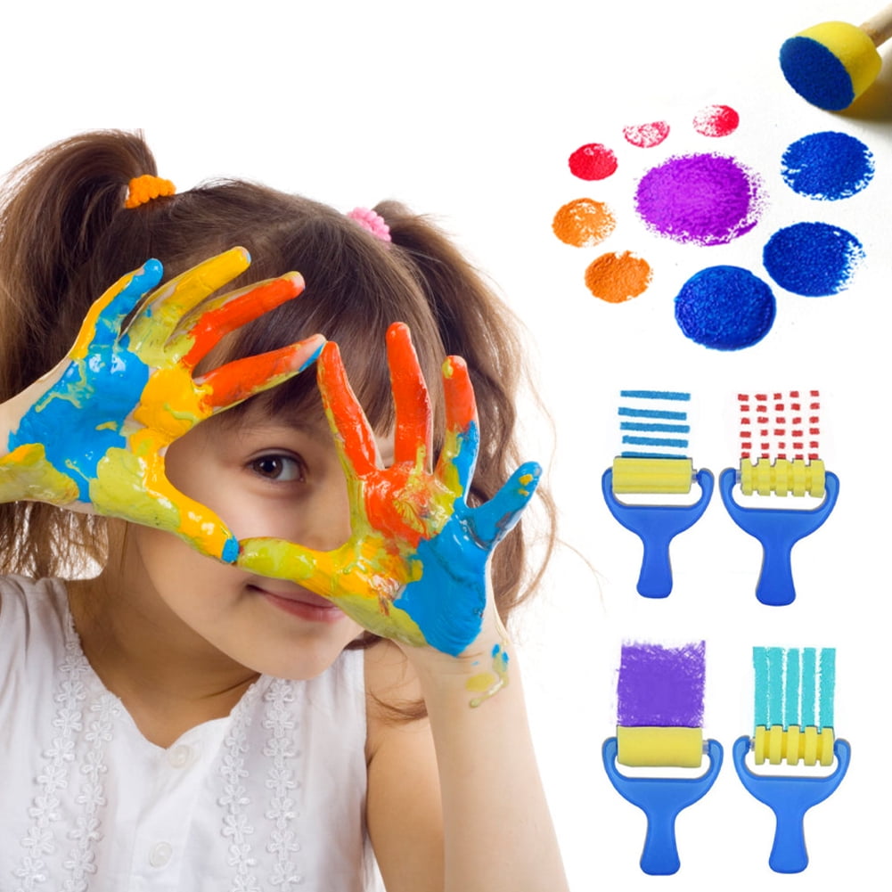 Famure Children Drawing SetSponge Paint Brushes Kits Painting Tool Kit  with Waterproof Apron and More for Kids Early DIY Learning 44PCS/Set 