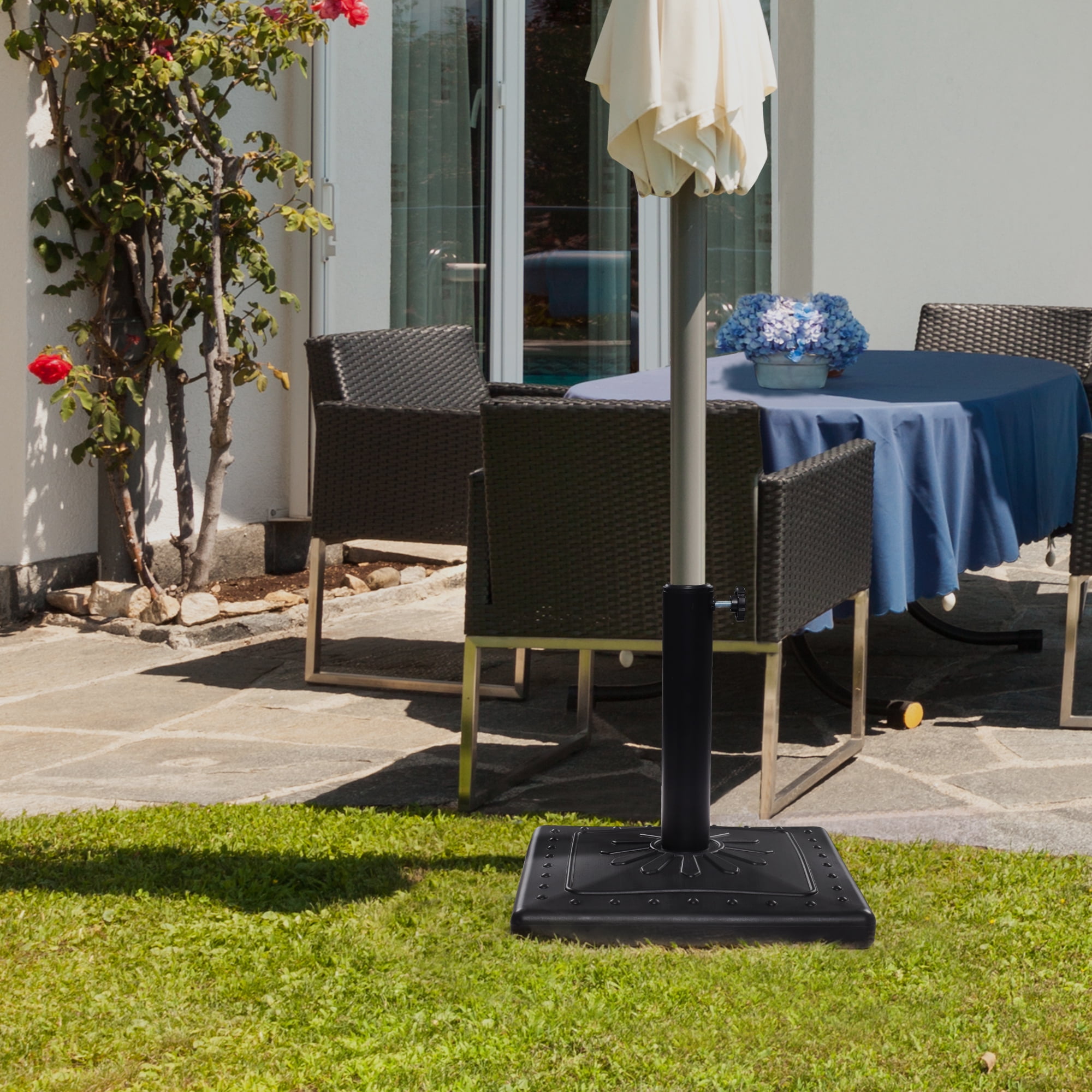 Scafild | 22-lbs SunFlower-Pattern Patio Umbrella Base, 15" Pre-Filled Square Patio Umbrella Stand, Heavy-Duty Market Patio Umbrella Base Stand (Black)