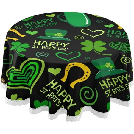 

Hidove St.Patrick s Day Round Tablecloth Cute Shamrock Clover Leaves Horseshoes Irish Hat Gold Coins Round Table Cloth Water Resistant Spill Proof Large Table Cover for Family Gathering Dinner Hotel
