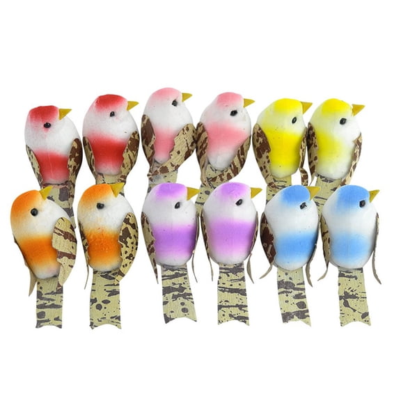 Jiibva 12PCS Colorful Artificial Birds with Clips, Feathered Ornaments for Christmas Tree and Home Decor