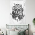 thumbnail image 3 of Sugar Skull Tapestry, Monochrome Skull with Roses Leaves and Diamond Shape Folklore Festival Print, Wall Hanging for Bedroom Living Room Dorm Decor, 60W X 80L Inches, Grey White, by Ambesonne, 3 of 5