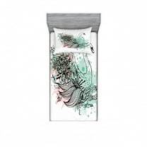 Ambesonne Animal Fitted Sheet & Pillow Sham Set, Sketchy Swan Watercolors, Twinxl, Mint Green Pale Pink